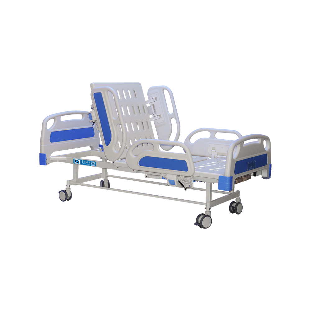 سرير مستشفى يدوي ثنائي الكرنكات YC-T2618L مع حواجز أمان من مادة ABS